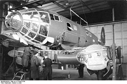 Airplane Picture - A He 111 in the preliminary stage of wing installation