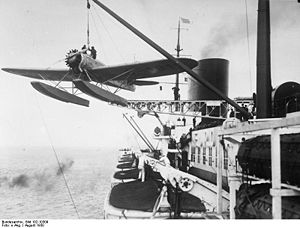 Warbird Picture - He 58 D-1919 Bremen Atlantic being loaded onto the catapult on SS Europa