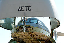 Airplane Picture - A detail of the C-5's nose assembly raised for loading and unloading.