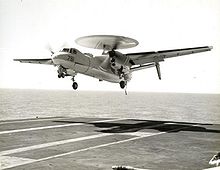 Airplane Picture - E-2A of VAW-11 landing in 1966 on the USS Coral Sea (CV-43)