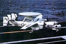 Airplane Picture - A VAW-113 E-2B after landing on the USS Coral Sea in 1979