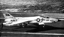 Airplane Picture - F11F-1 of VF-21 landing on the USS Ranger in 1957