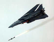 Airplane Picture - An F-14D launches an AIM-7 Sparrow. A GBU-24 Paveway III can also be seen being carried.