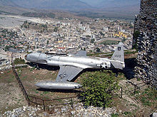 Airplane Picture - United States Air Force Lockheed T-33 reconnaissance plane forced down in December 1957, on display in Gjirokastxr, Albania.