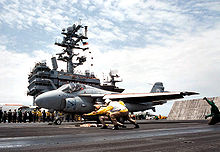 Airplane Picture - Final VA-34 A-6E Intruder launch from the flight deck the USS George Washington, 1996.