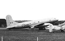 Airplane Picture - Avro Tudor 8 fitted with Nene jet engines at RAE Farnborough in September 1950
