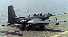 Airplane Picture - A U.S. Navy FH-1 of VF-17A Phantom Fighters taxis to the catapult during carrier qualifications on the light aircraft carrier USS Saipan (CVL-48), in May 1948