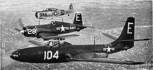 Airplane Picture - Three aircraft of the Minneapolis U.S. Naval Air Reserve (front to back): an FH-1 Phantom, an F4U-1 Corsair, and an SNJ Texan in 1951.