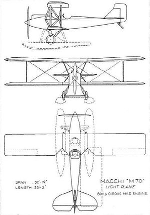 Airplane Picture - Line drawings of the M.70 published on 21 February 1929. Note that the drawings depict both the landplane and floatplane configurations of the M.70.