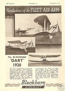 Airplane Picture - Blackburn company advertisement announcing the Blackburn Dart (note the erroneous 1920 date)