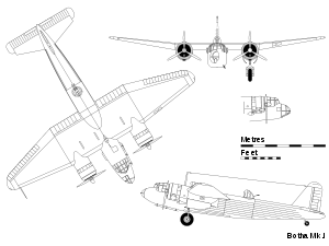 Airplane Picture - Orthographic projection of the Botha, with inset detail showing the asymmetric nose glazing.