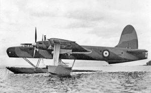 Warbird Picture - The B-20 afloat. Note the notch in the lower fuselage where the main float retracted. A notch can also be seen in the end of the wing, where the support for the wing float lay when it folded outward.