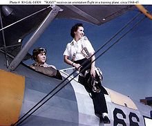 Airplane Picture - WAVE in a Boeing Stearman N2S US Navy training aircraft.