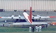 Airplane Picture - UK Ministry of Defence Britannia C2 (Model 253) on a visit to the maker's factory at Filton in 1983. As a civil airliner, it had flown for BOAC, British Eagle and Air Spain.