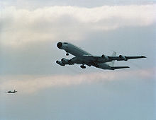 Airplane Picture - An EC-18B Advanced Range Instrumentation Aircraft (ARIA) takes off on its first flight at Wright-Patterson AFB, Ohio, following its conversion from a Boeing 707-320.