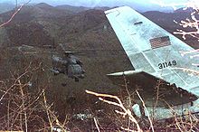 Airplane Picture - USAF MH-53J Pave Low helicopter near the wreckage of the USAF CT-43A in Croatia in 1996