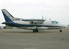 Airplane Picture - A stretched-fuselage Mitsubishi MU-2 Marquise taxiing at the Toronto City Centre Airport. This MU-2 is operated in a medevac configuration by Thunder Airlines of Thunder Bay, Canada