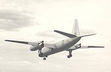 Airplane Picture - Short Sperrin VX158 landing at Farnborough SBAC Show September 1955, Gyron engine in lower port nacelle