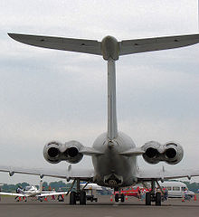 Airplane Picture - RAF Vickers VC10 from the rear, showing the position of its four engines.