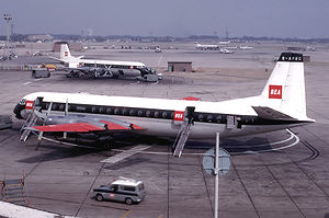 Warbird Picture - Vickers Vanguard (G-APEC) at London Heathrow Airport in 1965. This aircraft was built in 1959 and was lost (broke up in flight) in 1971.