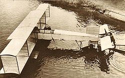 Airplane Picture - Canard Voisin seaplane under trial on the Seine, on August 3, 1911. The head of the aircraft is to the right.