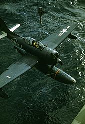 Airplane Picture - An SC-1 Seahawk being hoisted aboard the USS Manchester (CL-83) during a deployment to the Mediterranean Sea from in 1947/1948