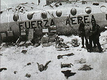 Airplane Picture - Three survivors of Flight 571 next to the wreck of the aircraft