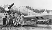 Airplane Picture - A No. 4 Squadron Boomerang and ground crew at Nadzab, New Guinea in October 1943 (AWM P02531.013)