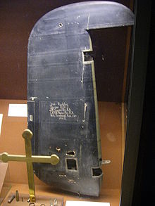 Airplane Picture - One of the Dorniers surviving relics. A rudder of a Dornier Do 17 shot down on 28 August 1940. The hole at the top is a 0.303 in (7.7 mm) bullet hole