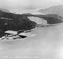 Airplane Picture - Amundsen's Dornier Do J flying over the Oslofjord, 1925.