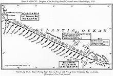 Airplane Picture - Schematic of flight path, showing 21 United States Navy destroyers along the way.