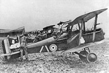 Airplane Picture - A squadron of S.E.5a aircraft. The wartime censor has scratched out serial numbers leaving the much more revealing squadron markings (those of No. 32 Squadron RAF)