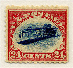 Airplane Picture - Printed upside-down in error, the Curtiss JN-4 appears on a famous stamp, known as the 