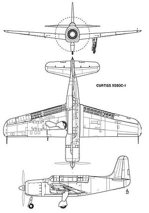 Warbird Picture - Three-view drawing of the XSB3C-1 from Johnson 2008.