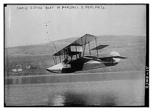 Airplane Picture - Marshall Earle Reid at Keuka Lake in his Curtiss seaplane circa 1912