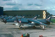 Aircraft Picture - Sea Harrier at RNAS Yeovilton. The glossy metallic blue paint scheme seen here was altered to a duller one en route.