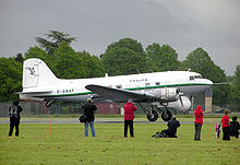 Aircraft Picture - A Douglas DC-3 (a former military C-47B) of Air Atlantique taking off at Hullavington airfield, England.