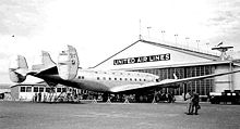 Aircraft Picture - The giant new DC-4E at the United Air Lines base at Oakland Airport