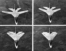 Aircraft Picture - Four-photo series showing the F-111A wing sweep sequence