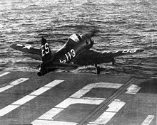 Aircraft Picture - An FR-1 launching from USS Badoeng Strait, 1947.