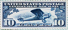 Aircraft Picture - 10c US Air Mail stamp (C-10) honoring Capt. Charles Lindbergh and the Spirit of St Louis (issued June 11, 1927)