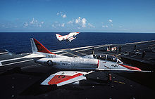 Aircraft Picture - A US Navy TA-4J Skyhawk of TW-3 on the deck of USS Lexington, 1989