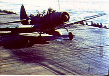Aircraft Picture - The last of Torpedo Eight's TBDs, T-16 (BuNo 1506), flown by LCDR John C. Waldron with Horace Franklin Dobbs, CRMP, in the rear seat, taking off from Hornet on 4 June 1942.