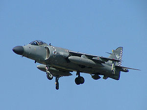 Aircraft Picture - A Sea Harrier FA2 of 801 NAS in flight at the Royal International Air Tattoo.