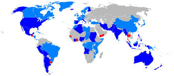Aircraft Picture - Map of F27 operators. Light blue indicates civilian use. Dark blue indicates civilian and military use. Red indicates military use.