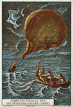 Aviation History - Arban is rescued by Italian fishermen, 1846. Illustration from the late 19th Century.