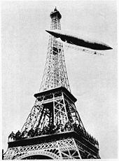 Airplane Picture - Santos-Dumont's Number 6 rounding the Eiffel Tower in the process of winning the Deutsch Prize. Photo courtesy of the Smithsonian Institution (SI Neg. No. 85-3941)