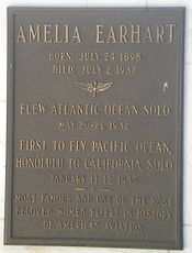 Aviation History - Earhart Tribute at Portal of the Folded Wing; note error in birthdate.