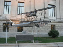 Aviation History - Enea Bossi, Sr. - Budd BB-1 Pioneer in front of the Franklin Institute