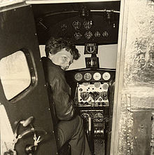 Aviation History - Earhart in the Electra cockpit, c. 1936